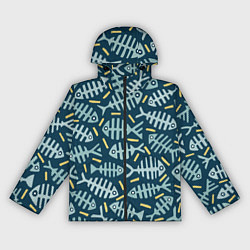 Ветровка с капюшоном женская Рыбы скелетоны, цвет: 3D-черный