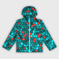 Ветровка с капюшоном женская Мозаика бирюзовый, цвет: 3D-белый