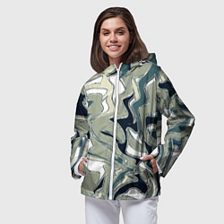 Ветровка с капюшоном женская Абстракция оливковый, цвет: 3D-белый — фото 2