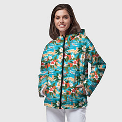 Ветровка с капюшоном женская Море цветы и птицы, цвет: 3D-черный — фото 2