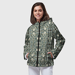 Ветровка с капюшоном женская Белые цветочки на сером фоне, цвет: 3D-черный — фото 2