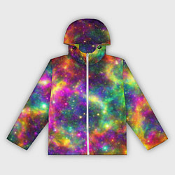 Ветровка с капюшоном женская Яркий неоновый космос, цвет: 3D-белый
