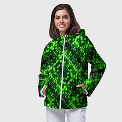Ветровка с капюшоном женская Зеленые точечные ромбы, цвет: 3D-белый — фото 2