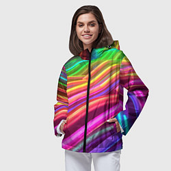 Ветровка с капюшоном женская Неоновые радужные волны, цвет: 3D-черный — фото 2