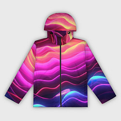 Ветровка с капюшоном женская Розовые и фиолетовые неоновые волны, цвет: 3D-черный