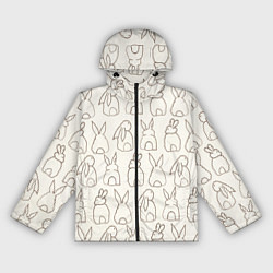 Ветровка с капюшоном женская Хвостики зайчиков - паттерн на молочном, цвет: 3D-черный
