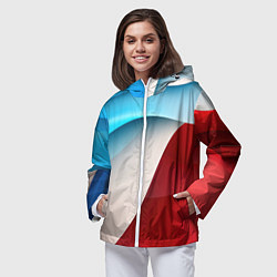 Ветровка с капюшоном женская Белые синие и красные волны, цвет: 3D-белый — фото 2