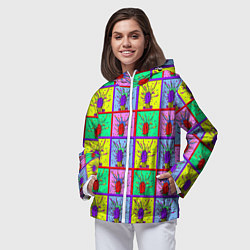 Ветровка с капюшоном женская Кактусы психодел, цвет: 3D-белый — фото 2
