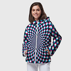 Ветровка с капюшоном женская Оптическая иллюзия глитч, цвет: 3D-белый — фото 2