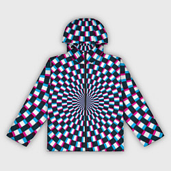 Ветровка с капюшоном женская Оптическая иллюзия глитч, цвет: 3D-черный