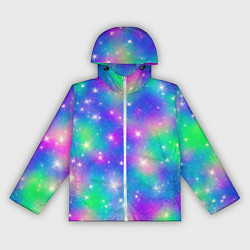 Ветровка с капюшоном женская Яркий космос розово-синий с вкраплениями зеленого, цвет: 3D-белый