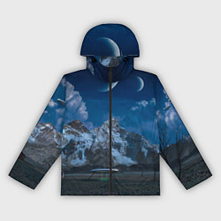 Женская ветровка Ночные горы в природе и небо с нло