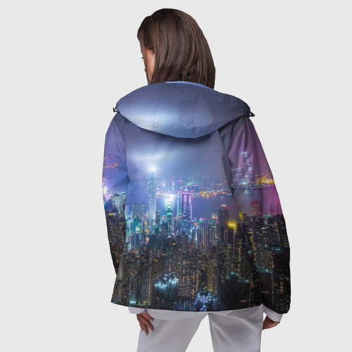 Женская ветровка Большой город в розово-голубых огнях / 3D-Черный – фото 4