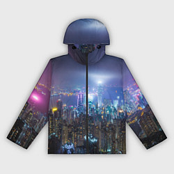 Ветровка с капюшоном женская Большой город в розово-голубых огнях, цвет: 3D-черный