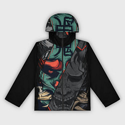 Ветровка с капюшоном женская Демон самурай - Они, цвет: 3D-черный