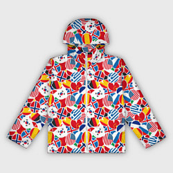 Ветровка с капюшоном женская Флаги стран мира, цвет: 3D-белый