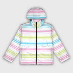 Ветровка с капюшоном женская Розовые и бирюзовые полосы на белом, цвет: 3D-черный