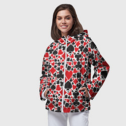 Ветровка с капюшоном женская Карточные масти - символика, цвет: 3D-белый — фото 2