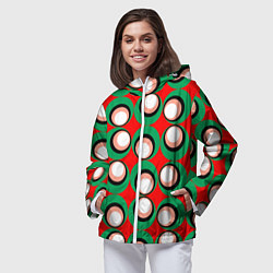 Ветровка с капюшоном женская Орнамент из контрастных кругов, цвет: 3D-белый — фото 2