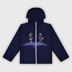 Ветровка с капюшоном женская Влюблённые с сердцами на темном фоне, цвет: 3D-белый