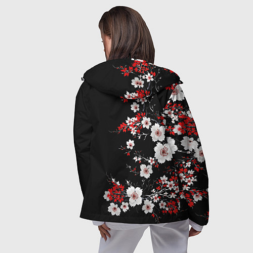 Женская ветровка Белая и красная сакура - цветение / 3D-Черный – фото 4