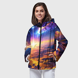 Ветровка с капюшоном женская Космическая вселенная, цвет: 3D-черный — фото 2