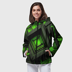 Ветровка с капюшоном женская Неоновые зелёные блоки, цвет: 3D-черный — фото 2