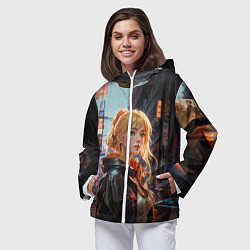 Ветровка с капюшоном женская Боевая городская девчонка, цвет: 3D-белый — фото 2