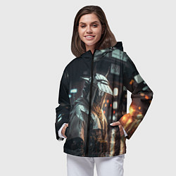 Ветровка с капюшоном женская Футуристический самурай, цвет: 3D-черный — фото 2