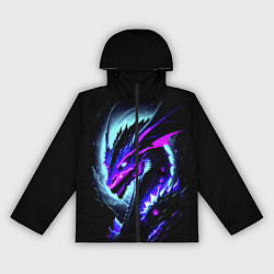 Ветровка с капюшоном женская Морда дракона - неоновое свечение, цвет: 3D-черный