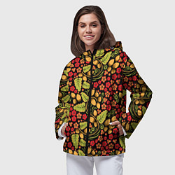 Ветровка с капюшоном женская Хохломская роспись - хохлома, цвет: 3D-черный — фото 2