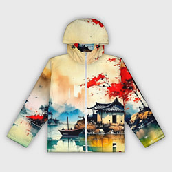 Ветровка с капюшоном женская Краски природы, цвет: 3D-белый