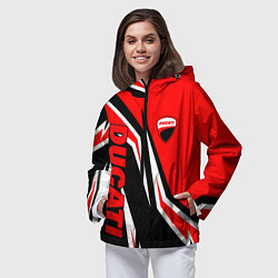 Ветровка с капюшоном женская Ducati- red stripes, цвет: 3D-черный — фото 2
