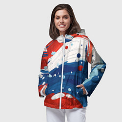 Ветровка с капюшоном женская Брызги красок в цветах флага РФ, цвет: 3D-белый — фото 2