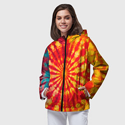Ветровка с капюшоном женская Тай дай солнце, цвет: 3D-черный — фото 2