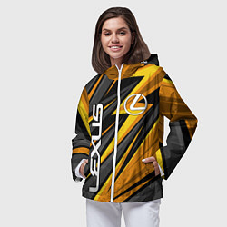 Ветровка с капюшоном женская Лексус - желтая спортивная абстракция, цвет: 3D-белый — фото 2