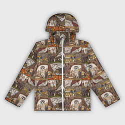 Ветровка с капюшоном женская Рисунки коллаж, цвет: 3D-белый