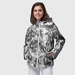 Ветровка с капюшоном женская Тату битвы ангелов и демонов, цвет: 3D-белый — фото 2