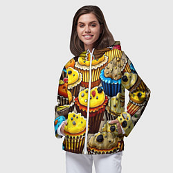 Ветровка с капюшоном женская Вкусный принт - кексы от нейросети, цвет: 3D-белый — фото 2