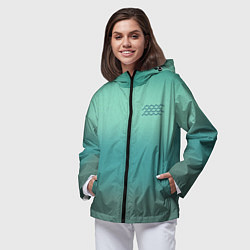 Ветровка с капюшоном женская Бирюзовый цвет морской волны, цвет: 3D-черный — фото 2