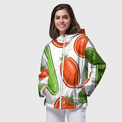 Ветровка с капюшоном женская Помидоры и огурцы, цвет: 3D-белый — фото 2