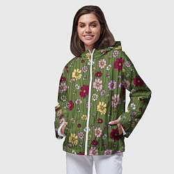 Ветровка с капюшоном женская Летний луг - паттерн, цвет: 3D-белый — фото 2