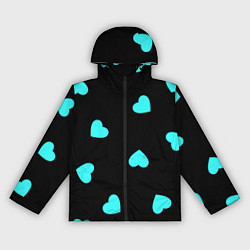 Ветровка с капюшоном женская С голубыми сердечками на черном, цвет: 3D-черный