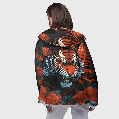 Женская ветровка Тигр с розами на волнах в стиле тату ирезуми / 3D-Черный – фото 4