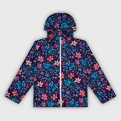 Ветровка с капюшоном женская Цветочный паттерн в синих и сиреневых тонах, цвет: 3D-белый