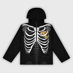 Ветровка с капюшоном женская Скелет: ребра с куском пиццы, цвет: 3D-черный