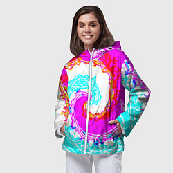 Ветровка с капюшоном женская Тай-дай бирюзово-розовый, цвет: 3D-белый — фото 2