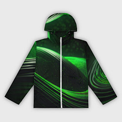 Ветровка с капюшоном женская Зеленые абстрактные волны, цвет: 3D-белый