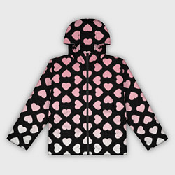Ветровка с капюшоном женская Розовые сердечки на чёрном, цвет: 3D-черный