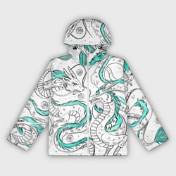 Ветровка с капюшоном женская Дракон Хаку в стиле тату: белый и бирюзовый паттер, цвет: 3D-белый